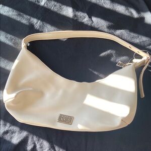 DKNY Cream Minimalist Shoulder Bag with Structured Design